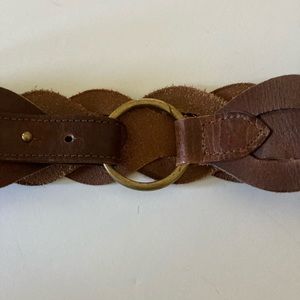 Wide Braid Brown Leather Women’s Belt L/XL Brass Buckle